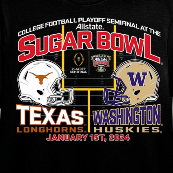 Texas vs Washington 2024 CFP Semi Sugar Bowl College Football Fan T-Shirt 159 - Picture 2 of 5